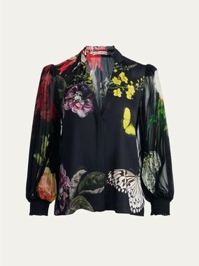 alice + olivia Black Floral Butterfly Blouse sz M